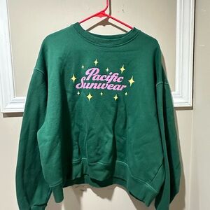 PacSun Green Sweatshirt with Yellow and‎ Pink Details